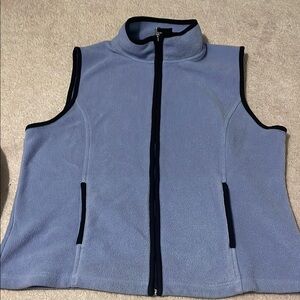 Karen Scott Blue Fleece Vest with Black Trim